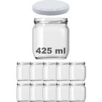 Afracam 425 cc Kavanoz Metal Beyaz Konserve Kapaklı 425 ml Şeffaf Cam Kavanoz 10 Adet