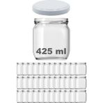 Afracam 425 cc Kavanoz Metal Beyaz Konserve Kapaklı 425 ml Şeffaf Cam Kavanoz 36 Adet