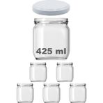 Afracam 425 cc Kavanoz Metal Beyaz Konserve Kapaklı 425 ml Şeffaf Cam Kavanoz 5 Adet