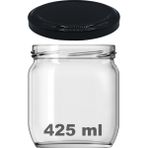 Afracam 425 cc Kavanoz Metal Siyah Konserve Kapaklı 425 ml Şeffaf Cam Kavanoz 1 Adet