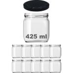 Afracam 425 cc Kavanoz Metal Siyah Konserve Kapaklı 425 ml Şeffaf Cam Kavanoz 10 Adet