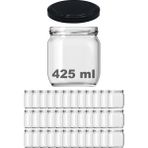 Afracam 425 cc Kavanoz Metal Siyah Konserve Kapaklı 425 ml Şeffaf Cam Kavanoz 36 Adet