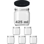 Afracam 425 cc Kavanoz Metal Siyah Konserve Kapaklı 425 ml Şeffaf Cam Kavanoz 5 Adet