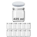 Afracam 425 Ml Metal Beyaz Kapaklı Şeffaf Cam Kavanoz 10 Adet