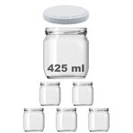 Afracam 425 ml Metal Beyaz Kapaklı Şeffaf Cam Kavanoz 5 Adet