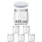 Afracam 425 ml Metal Beyaz Konserve Kapaklı 425 Cc Şeffaf Cam Kavanoz 5 Adet