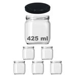 Afracam 425 Ml Metal Siyah Kapaklı Şeffaf Cam Kavanoz 5 Adet