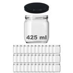 Afracam 425 ml Metal Siyah Konserve Kapaklı 425 Cc Şeffaf Cam Kavanoz 36 Adet