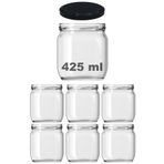 Afracam 425 ml Şeffaf Konserve Cam Kavanoz Metal Siyah Kapaklı 6 Adet (425 cc)