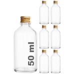 Afracam 50 cc Gold Metal Kapaklı Hediyelik Shot Şişesi 50 ml Kolonya Koku Süs Küçük Şeffaf Cam Şişe 6 Adet
