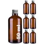 Afracam 50 cc Gümüş Metal Kapaklı Hediyelik Shot Şişesi 50 ml Kolonya Koku Süs Küçük Amber Cam Şişe 6 Adet
