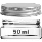 Afracam 50 cc Kavanoz Metal Gümüş Kapaklı 50 ml Şeffaf Cam Krem Kavanoz 1 Adet