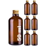 Afracam 50 cc Metal Gold Kapaklı Hediyelik Shot Şişesi 50 ml Kolonya Koku Süs Küçük Amber Cam Şişe 6 Adet