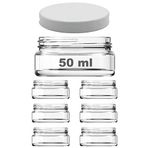 Afracam 50 ml Cam Kavanoz Şeffaf 50 cc Yassı Krem Kavanozu Beyaz Kapaklı 6 Adet