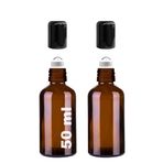 Afracam 50 ml Çelik Roll On Şişesi 50 cc Sızdırmaz Siyah Kapaklı Cam Şişe 2 Adet (Amber, 50)