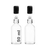 Afracam 50 ml Çelik Roll On Şişesi 50 cc Sızdırmaz Siyah Kapaklı Cam Şişe 2 Adet (Şeffaf, 50)
