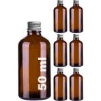Afracam 50 ml Metal Gümüş Kapaklı Amber Hediyelik Şişesi 50 cc Kolonya Koku Süs Kahverengi Cam Şişe 6 Adet