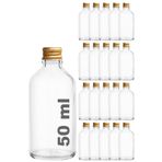 Afracam 50 ml Şeffaf Metal Gold Kapak Shot Şişesi 50 Cc Kolonya Koku Hediyelik Beyaz Cam Şişe 20 Adet