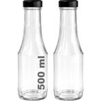 Afracam 500 ml Şeffaf Sütun Cam Şişe Meşrubat, Meyve Suyu, Limonata Şişesi 500 cc Metal Kapaklı 2 Adet - Siyah