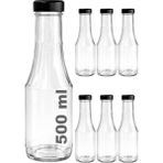 Afracam 500 ml Şeffaf Sütun Cam Şişe Meşrubat, Meyve Suyu, Limonata Şişesi 500 cc Metal Kapaklı 6 Adet - Siyah