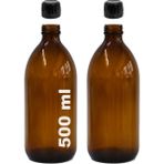 Afracam 500 ml Yuvarlak Ecza Şurup Şişesi Kilitli Siyah Kapaklı 500 cc Amber Kahverengi Cam Şişe 2 Adet