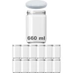 Afracam 660 cc Kavanoz Metal Beyaz Konserve Kapaklı 660 ml Şeffaf Cam Kavanoz 12 Adet