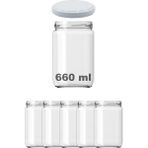 Afracam 660 cc Kavanoz Metal Beyaz Konserve Kapaklı 660 ml Şeffaf Cam Kavanoz 5 Adet