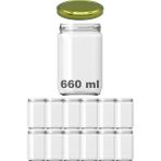 Afracam 660 cc Kavanoz Metal Gold Konserve Kapaklı 660 ml Şeffaf Cam Kavanoz 12 Adet