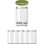 Afracam 660 cc Kavanoz Metal Gold Konserve Kapaklı 660 ml Şeffaf Cam Kavanoz 5 Adet