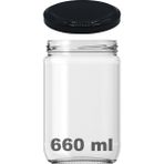Afracam 660 cc Kavanoz Metal Siyah Konserve Kapaklı 660 ml Şeffaf Cam Kavanoz 1 Adet