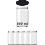 Afracam 660 cc Kavanoz Metal Siyah Konserve Kapaklı 660 ml Şeffaf Cam Kavanoz 5 Adet