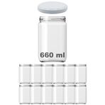 Afracam 660 ml Metal Beyaz Kapaklı Şeffaf Cam Kavanoz 12 Adet
