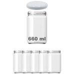 Afracam 660 ml Metal Beyaz Kapaklı Şeffaf Cam Kavanoz 5 Adet