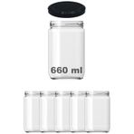 Afracam 660 Ml Metal Kapaklı Şeffaf Cam Kavanoz 5 Adet Siyah