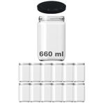 Afracam 660 ml Metal Siyah Kapaklı Şeffaf Cam Kavanoz 12 Adet