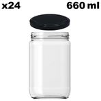 Afracam 660 ml Metal Siyah Kapaklı Şeffaf Cam Kavanoz 24 Adet