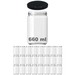 Afracam 660 ml Metal Siyah Konserve Kapaklı 660 Cc Şeffaf Cam Kavanoz 24 Adet