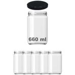 Afracam 660 ml Metal Siyah Konserve Kapaklı 660 Cc Şeffaf Cam Kavanoz 5 Adet