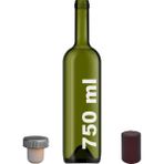 Afracam 750 ml Yeşil Şarap Şişesi Gri Sentetik Mantar Tıpalı ve Bordo Kapüşonlu Dibi Çukur Cam Şişe 1 Adet