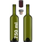 Afracam 750 ml Yeşil Şarap Şişesi Gri Sentetik Mantar Tıpalı ve Bordo Kapüşonlu Dibi Çukur Cam Şişe 2 Adet