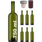 Afracam 750 ml Yeşil Şarap Şişesi Gri Sentetik Mantar Tıpalı ve Bordo Kapüşonlu Dibi Çukur Cam Şişe 6 Adet