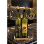 Afracam Ahşap Standlı Zeytinyağı ve Ayçiçek Yağı Şişesi Seti, Etiketli ve Gold Yağdanlıklı, 750 ml, 2 Adet
