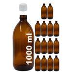 Afracam Amber Ecza Şişesi, 1000 ml, Kahverengi Cam, Plastik Contalı Kilit Kapak, Hava ve Sıvı Sızdırmaz, 28mm Ağız Çaplı, Parfüm Demlemek İçin Uygun, 14 Adet (1000 ml, Beyaz Kapak)