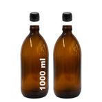 Afracam Amber Ecza Şişesi, 1000 ml, Kahverengi Cam, Plastik Contalı Kilit Kapak, Hava ve Sıvı Sızdırmaz, 28mm Ağız Çaplı, Parfüm Demlemek İçin Uygun, 2 Adet (1000 ml, Siyah Kapak)