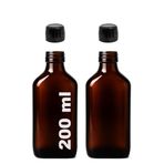 Afracam Amber Ecza Şişesi, 200 ml, Kahverengi Cam, Plastik Contalı Kilit Kapak, Hava ve Sıvı Sızdırmaz, 28mm Ağız Çaplı, Parfüm Demlemek İçin Uygun, 2 Adet (200 ml Yassı, Siyah Kapak)
