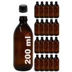 Afracam Amber Ecza Şişesi, 200 ml, Kahverengi Cam, Plastik Contalı Kilit Kapak, Hava ve Sıvı Sızdırmaz, 28mm Ağız Çaplı, Parfüm Demlemek İçin Uygun, 20 Adet (200 ml, Siyah Kapak)