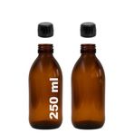 Afracam Amber Ecza Şişesi, 250 ml, Kahverengi Cam, Plastik Contalı Kilit Kapak, Hava ve Sıvı Sızdırmaz, 28mm Ağız Çaplı, Parfüm Demlemek İçin Uygun, 2 Adet (250 ml, Siyah Kapak)