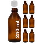Afracam Amber Ecza Şişesi, 250 ml, Kahverengi Cam, Plastik Contalı Kilit Kapak, Hava ve Sıvı Sızdırmaz, 28mm Ağız Çaplı, Parfüm Demlemek İçin Uygun, 6 Adet (250, Beyaz Kapak)