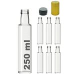 Afracam Kalın Cam Şişe Seti, 250 ml, Yağdanlık Akıtıcılı Kapaklı, Yağlık ve Sirkelik, Kapüşonlu, 6 Adet, Yeniden Kullanılabilir (Şeffaf, Dorika (Yuvarlak))
