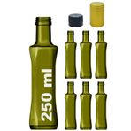 Afracam Kalın Cam Şişe Seti, 250 ml, Yağdanlık Akıtıcılı Kapaklı, Yağlık ve Sirkelik, Kapüşonlu, 6 Adet, Yeniden Kullanılabilir (Yeşil, Geolive (Kavisli))